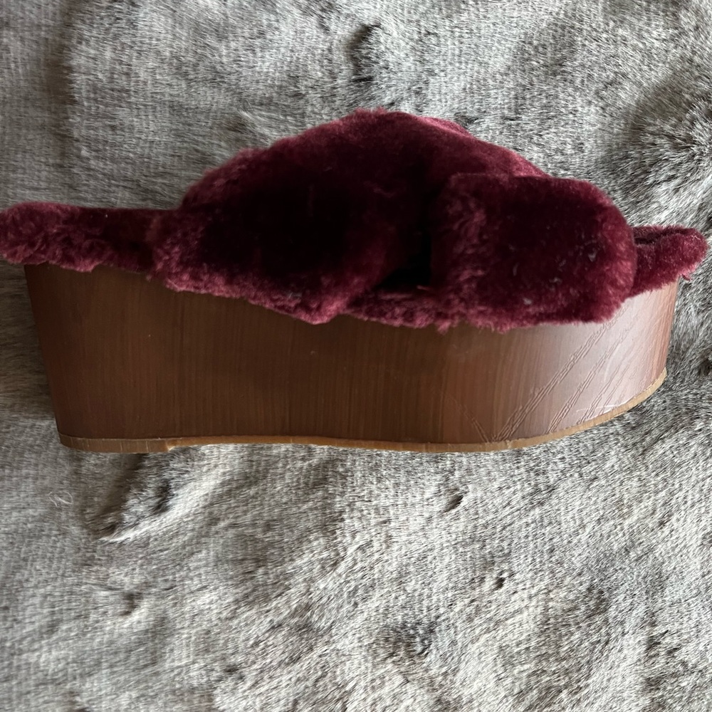 MINT Burgundy Faux Fur Platform Sandals